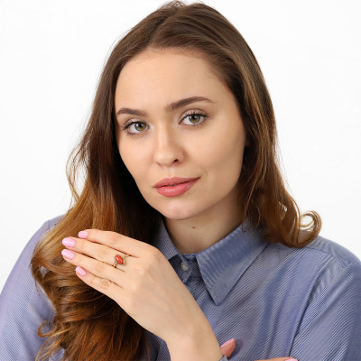 Pierścionek z żółtego złota 585 z okazałym, owalnym... 2