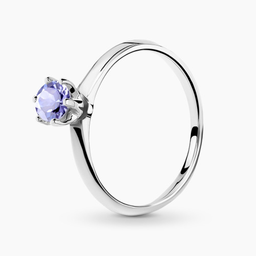 Pierścionek zaręczynowy białe złoto 585 Torino z tanzanitem 0,46 ct i sekretnym brylantem 0,01 ct
