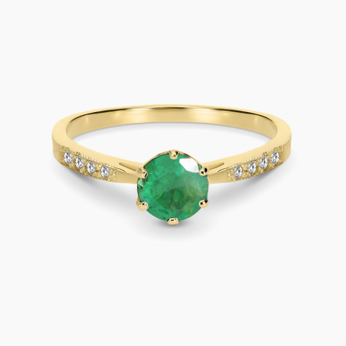 Pierścionek zaręczynowy Modena żółte złoto 585 ze szmaragdem 0,77 ct i brylantami 0,09 ct