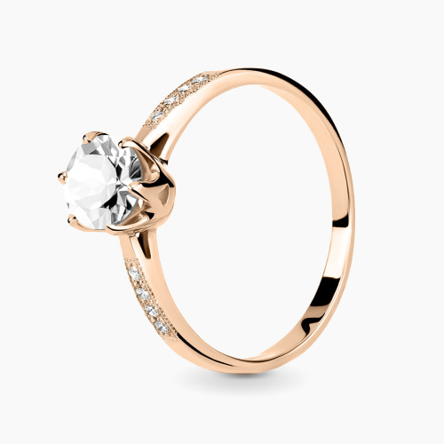 Pierścionek zaręczynowy Modena różowe złoto 585 z białym topazem 0,88 ct i brylantami 0,09 ct