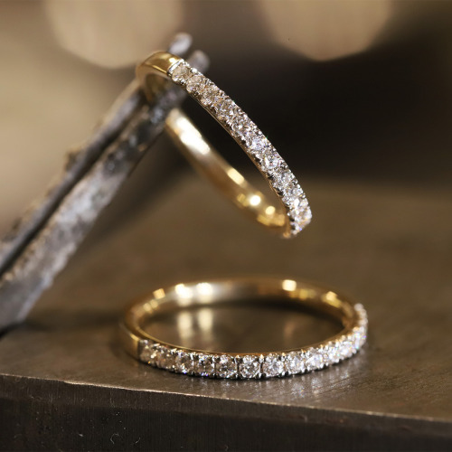 Obrączki Toscana z żółtego złota 585 męska 3 mm i damska 2 mm z brylantami 0,32 ct