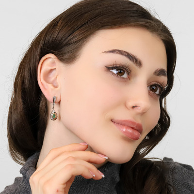 Kolczyki z dwukolorowego złota 585 ze szmaragdami i... 2