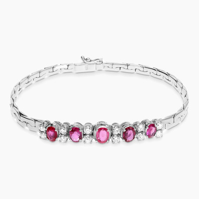 Bransoletka z białego złota 585 z rubinami i brylantami