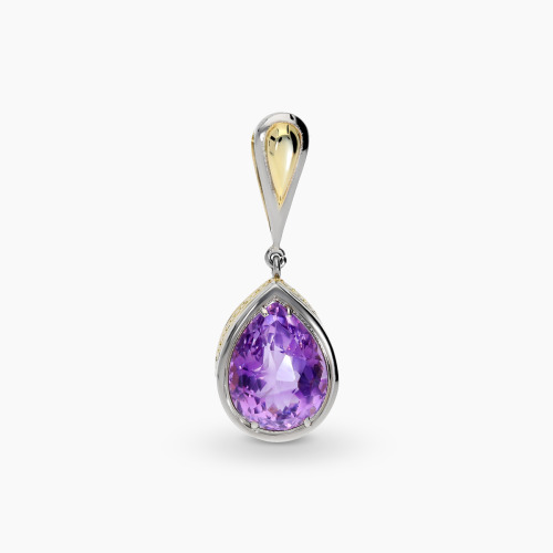 Zawieszka ręcznie wykonana dwukolorowe złoto 585 łezka z ametystem 6,70 ct