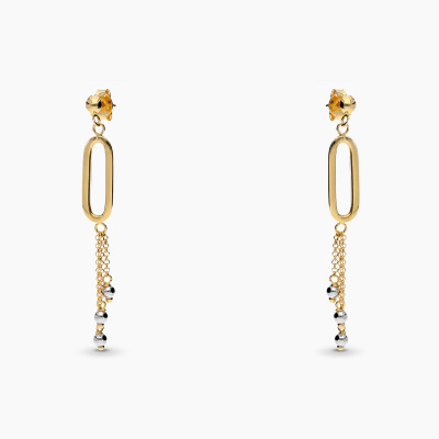 Kolczyki dwukolorowe złoto 750 duże ogniwo i łańcuszki z...