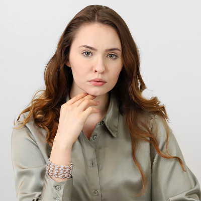 Bransoletka ze srebra 0,925 szeroka z cyrkoniami 2