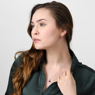 Kolczyki z żółtego i białego złota 585 z ametystami 1,52... 2