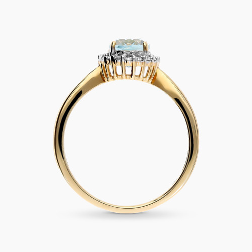 Pierścionek z żółtego złota 585 z brylantami i akwamarynem 1,19 ct